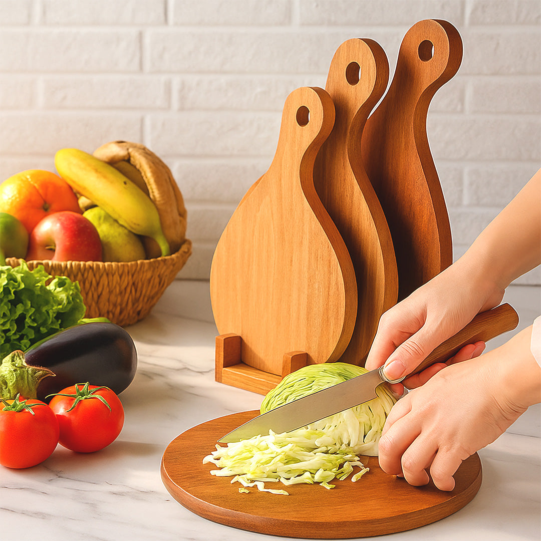 Chop Champ Cutting Board Set with Wooden Stand