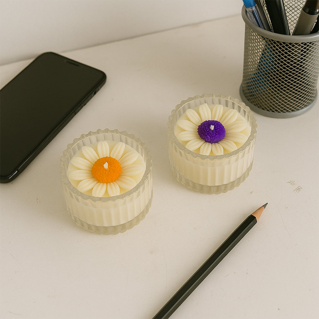 Royal Daisy scented candle combo - Lifestyle Image of Royal Daisy scented candle image on a table