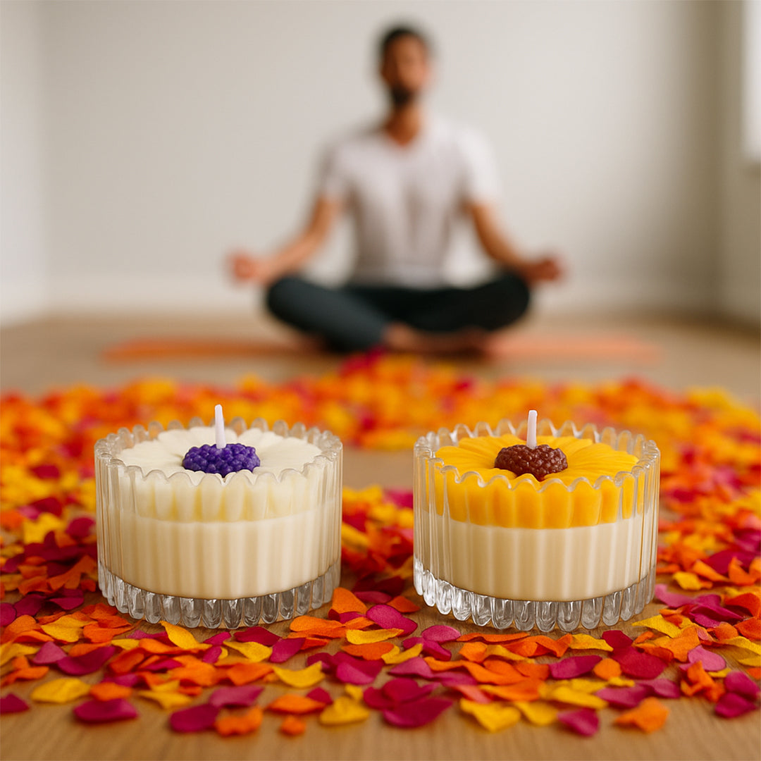 Royal Daisy scented candle combo - Lifestyle Image of Royal Daisy scented candle combo with Scenic View