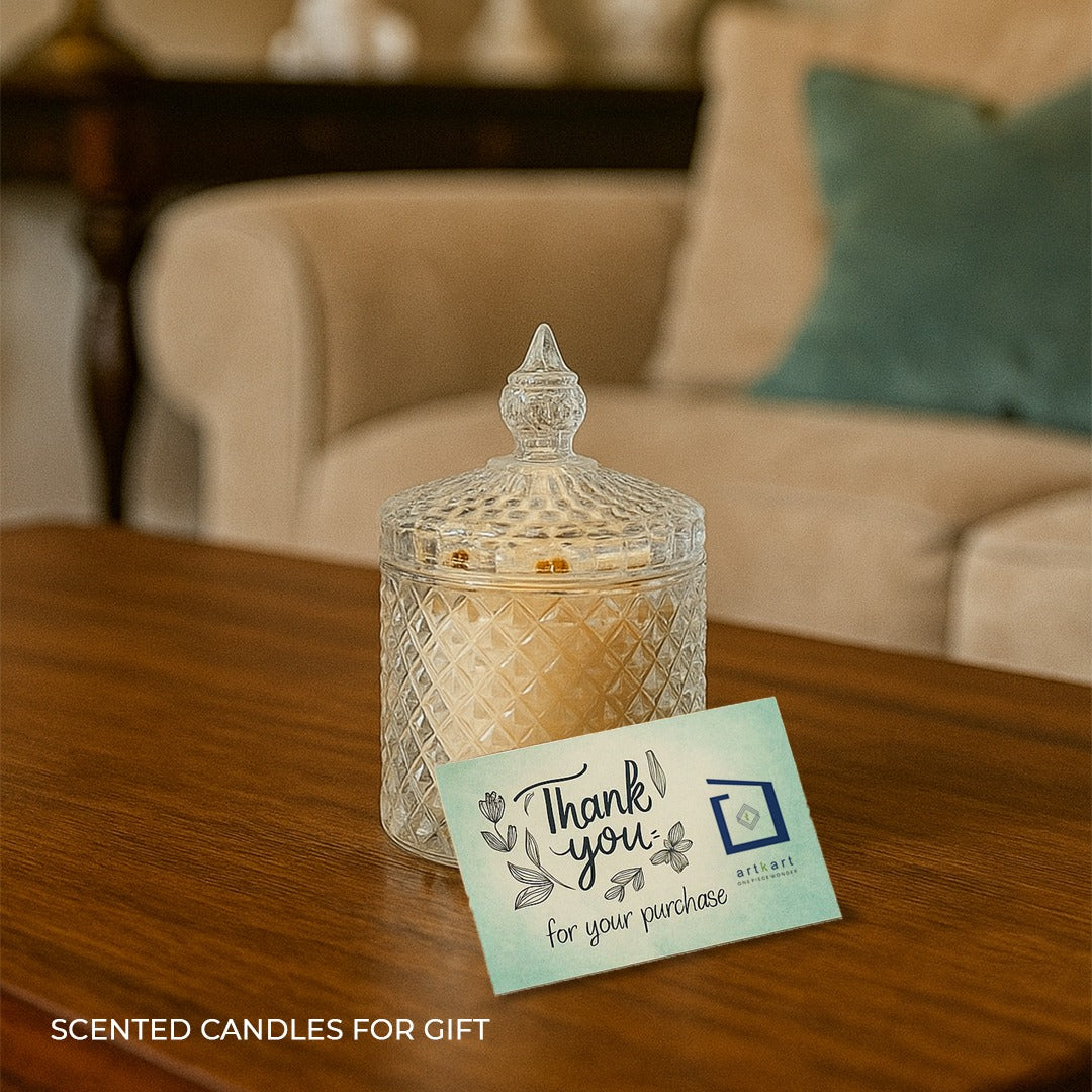 Glowing Petal scented candle - Lifestyle Image of Glowing Petal scented candle with Card